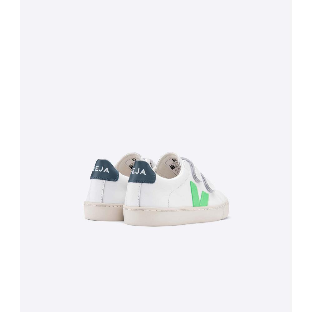 Kids' Veja ESPLAR LEATHER Sneakers White/Green | SG 816EBC